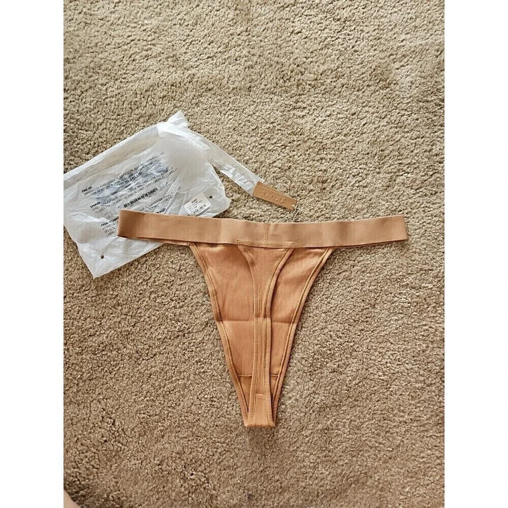 SKIMS Cotton Ribbed Thong Camel Size 2XL